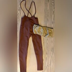 Brown Stretch jumpsuit with bandeau top